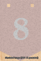 A simulated image of the stitched needlepoint design: Banner 13m Pointed 8 White on Pink. Not A.I. generated.