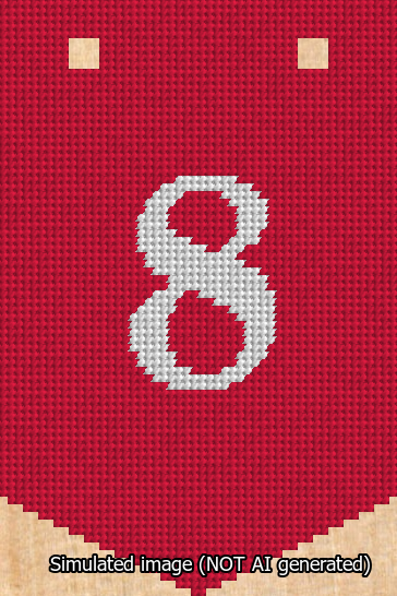 A simulated image of the stitched needlepoint design: Banner 13m Pointed 8 White on Red. Not A.I. generated.