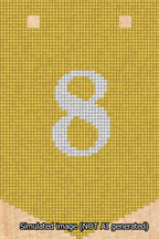 A simulated image of the stitched needlepoint design: Banner 13m Pointed 8 White on Yellow. Not A.I. generated.