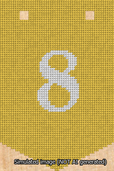 A simulated image of the stitched needlepoint design: Banner 13m Pointed 8 White on Yellow. Not A.I. generated.
