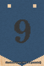 A simulated image of the stitched needlepoint design: Banner 13m Pointed 9 Black on Blue. Not A.I. generated.
