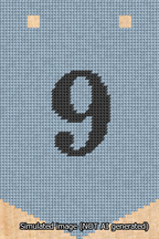 A simulated image of the stitched needlepoint design: Banner 13m Pointed 9 Black on Light Blue. Not A.I. generated.