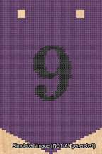 A simulated image of the stitched needlepoint design: Banner 13m Pointed 9 Black on Purple. Not A.I. generated.