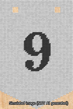 A simulated image of the stitched needlepoint design: Banner 13m Pointed 9 Black on White. Not A.I. generated.