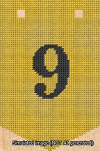 A simulated image of the stitched needlepoint design: Banner 13m Pointed 9 Black on Yellow. Not A.I. generated.