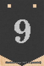 A simulated image of the stitched needlepoint design: Banner 13m Pointed 9 White on Black. Not A.I. generated.