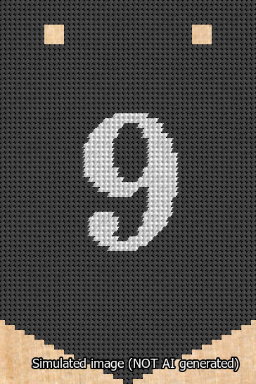 A simulated image of the stitched needlepoint design: Banner 13m Pointed 9 White on Black. Not A.I. generated.
