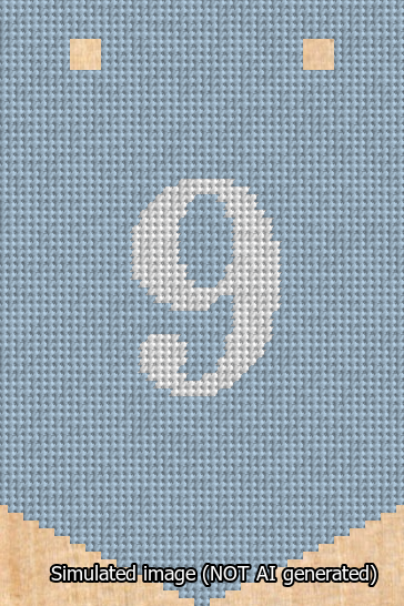 A simulated image of the stitched needlepoint design: Banner 13m Pointed 9 White on Light Blue. Not A.I. generated.