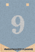 A simulated image of the stitched needlepoint design: Banner 13m Pointed 9 White on Light Blue. Not A.I. generated.