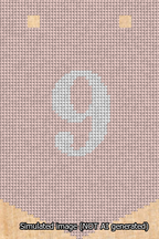 A simulated image of the stitched needlepoint design: Banner 13m Pointed 9 White on Pink. Not A.I. generated.
