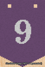 A simulated image of the stitched needlepoint design: Banner 13m Pointed 9 White on Purple. Not A.I. generated.