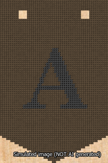 A simulated image of the stitched needlepoint design: Banner 13m Pointed A Black on Brown. Not A.I. generated.