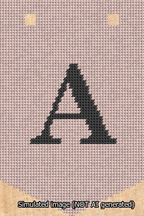 A simulated image of the stitched needlepoint design: Banner 13m Pointed A Black on Pink. Not A.I. generated.