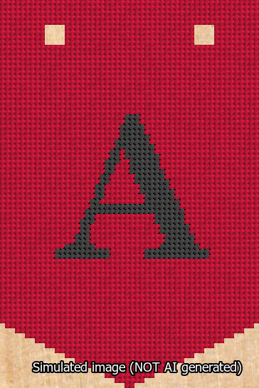 A simulated image of the stitched needlepoint design: Banner 13m Pointed A Black on Red. Not A.I. generated.