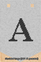 A simulated image of the stitched needlepoint design: Banner 13m Pointed A Black on White. Not A.I. generated.