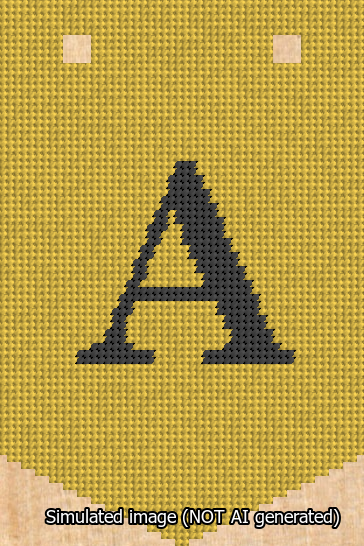 A simulated image of the stitched needlepoint design: Banner 13m Pointed A Black on Yellow. Not A.I. generated.