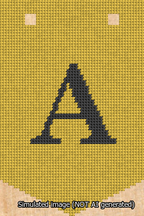 A simulated image of the stitched needlepoint design: Banner 13m Pointed A Black on Yellow. Not A.I. generated.