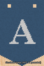 A simulated image of the stitched needlepoint design: Banner 13m Pointed A White on Blue. Not A.I. generated.