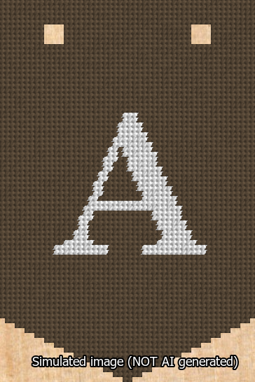 A simulated image of the stitched needlepoint design: Banner 13m Pointed A White on Brown. Not A.I. generated.
