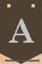 A simulated image of the stitched needlepoint design: Banner 13m Pointed A White on Brown. Not A.I. generated.