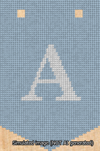 A simulated image of the stitched needlepoint design: Banner 13m Pointed A White on Light Blue. Not A.I. generated.