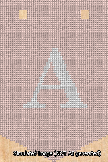A simulated image of the stitched needlepoint design: Banner 13m Pointed A White on Pink. Not A.I. generated.