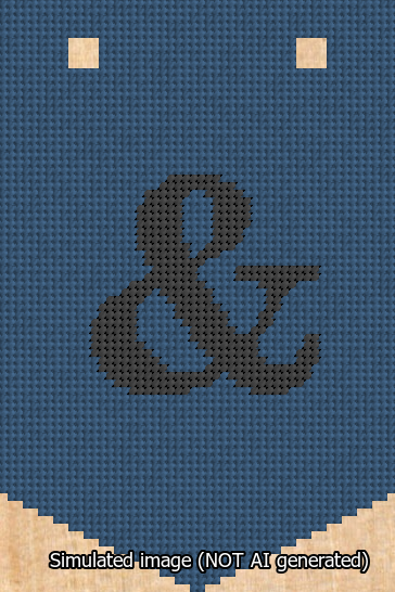 A simulated image of the stitched needlepoint design: Banner 13m Pointed Ampersand Black on Blue. Not A.I. generated.