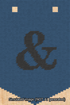 A simulated image of the stitched needlepoint design: Banner 13m Pointed Ampersand Black on Blue. Not A.I. generated.