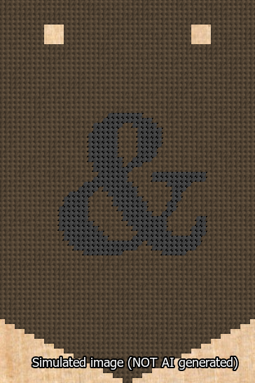 A simulated image of the stitched needlepoint design: Banner 13m Pointed Ampersand Black on Brown. Not A.I. generated.