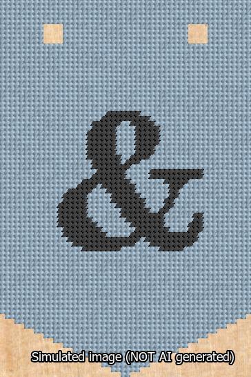 A simulated image of the stitched needlepoint design: Banner 13m Pointed Ampersand Black on Light Blue. Not A.I. generated.