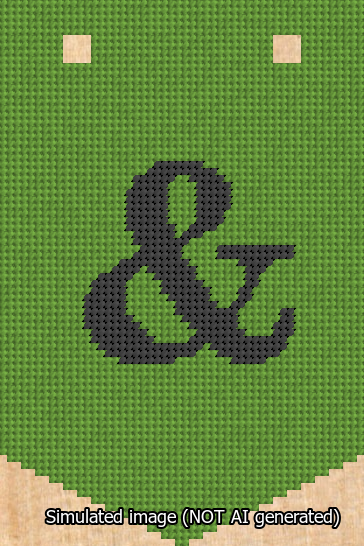 A simulated image of the stitched needlepoint design: Banner 13m Pointed Ampersand Black on Light Green. Not A.I. generated.