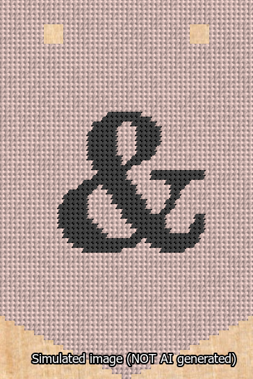 A simulated image of the stitched needlepoint design: Banner 13m Pointed Ampersand Black on Pink. Not A.I. generated.