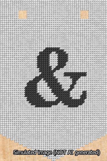 A simulated image of the stitched needlepoint design: Banner 13m Pointed Ampersand Black on White. Not A.I. generated.