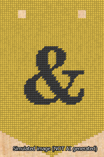 A simulated image of the stitched needlepoint design: Banner 13m Pointed Ampersand Black on Yellow. Not A.I. generated.