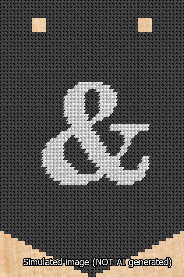 A simulated image of the stitched needlepoint design: Banner 13m Pointed Ampersand White on Black. Not A.I. generated.