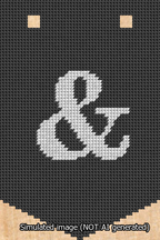 A simulated image of the stitched needlepoint design: Banner 13m Pointed Ampersand White on Black. Not A.I. generated.