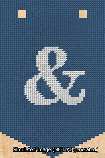 A simulated image of the stitched needlepoint design: Banner 13m Pointed Ampersand White on Blue. Not A.I. generated.