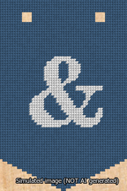 A simulated image of the stitched needlepoint design: Banner 13m Pointed Ampersand White on Blue. Not A.I. generated.