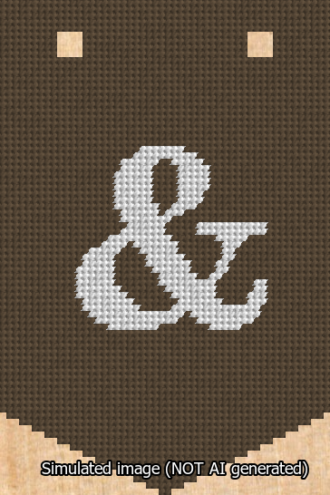 A simulated image of the stitched needlepoint design: Banner 13m Pointed Ampersand White on Brown. Not A.I. generated.