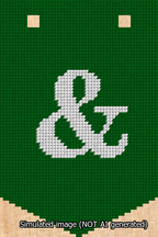 A simulated image of the stitched needlepoint design: Banner 13m Pointed Ampersand White on Green. Not A.I. generated.