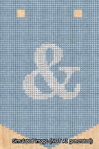 A simulated image of the stitched needlepoint design: Banner 13m Pointed Ampersand White on Light Blue. Not A.I. generated.