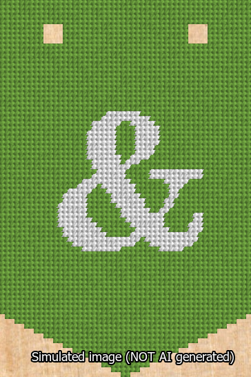 A simulated image of the stitched needlepoint design: Banner 13m Pointed Ampersand White on Light Green. Not A.I. generated.
