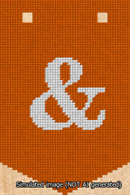 A simulated image of the stitched needlepoint design: Banner 13m Pointed Ampersand White on Orange. Not A.I. generated.
