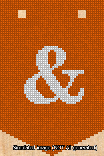 A simulated image of the stitched needlepoint design: Banner 13m Pointed Ampersand White on Orange. Not A.I. generated.
