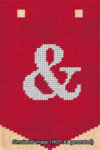 A simulated image of the stitched needlepoint design: Banner 13m Pointed Ampersand White on Red. Not A.I. generated.