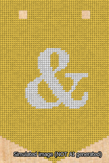 A simulated image of the stitched needlepoint design: Banner 13m Pointed Ampersand White on Yellow. Not A.I. generated.