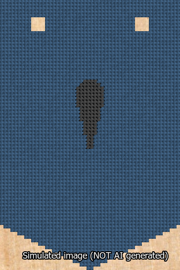A simulated image of the stitched needlepoint design: Banner 13m Pointed Apostrophe Black on Blue. Not A.I. generated.