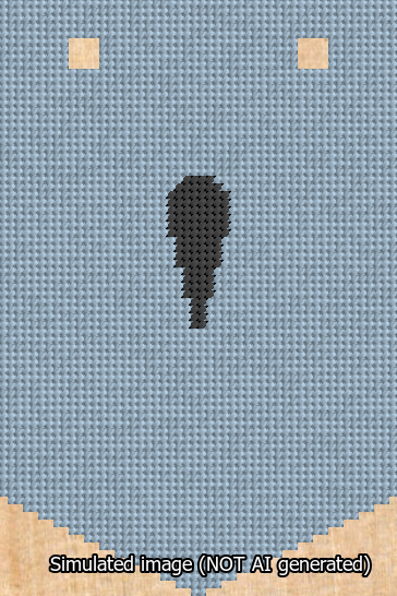 A simulated image of the stitched needlepoint design: Banner 13m Pointed Apostrophe Black on Light Blue. Not A.I. generated.