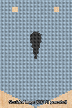 A simulated image of the stitched needlepoint design: Banner 13m Pointed Apostrophe Black on Light Blue. Not A.I. generated.