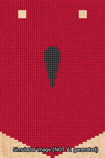 A simulated image of the stitched needlepoint design: Banner 13m Pointed Apostrophe Black on Red. Not A.I. generated.